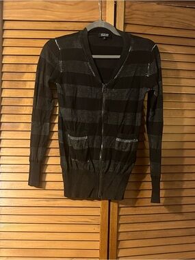 IZZUE Striped Lightweight Zip Cardigan